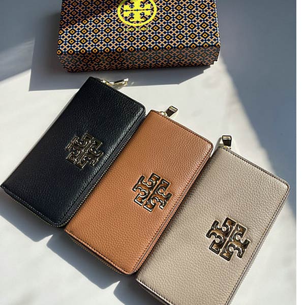 Tory Burch 經典大 LOGO 荔枝紋皮革拉鏈長夾